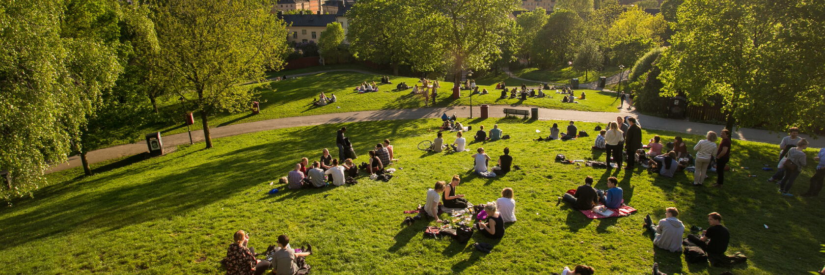 Människor på picknick i park