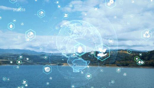 Digitala symboler framför vattenyta