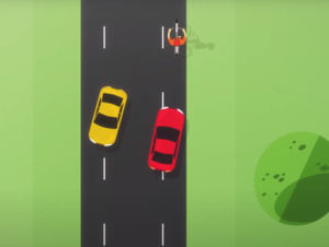 Två bilar och en cykel på en bygdeväg