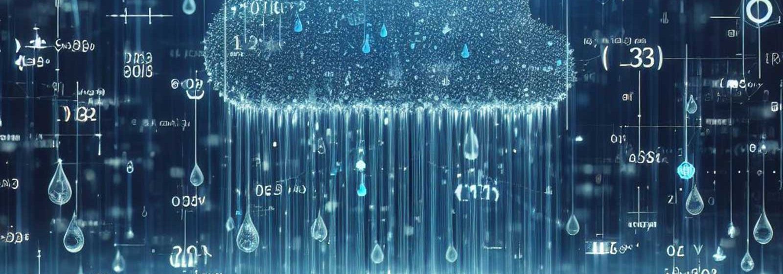 Ett digitalt moln där det regnar data.