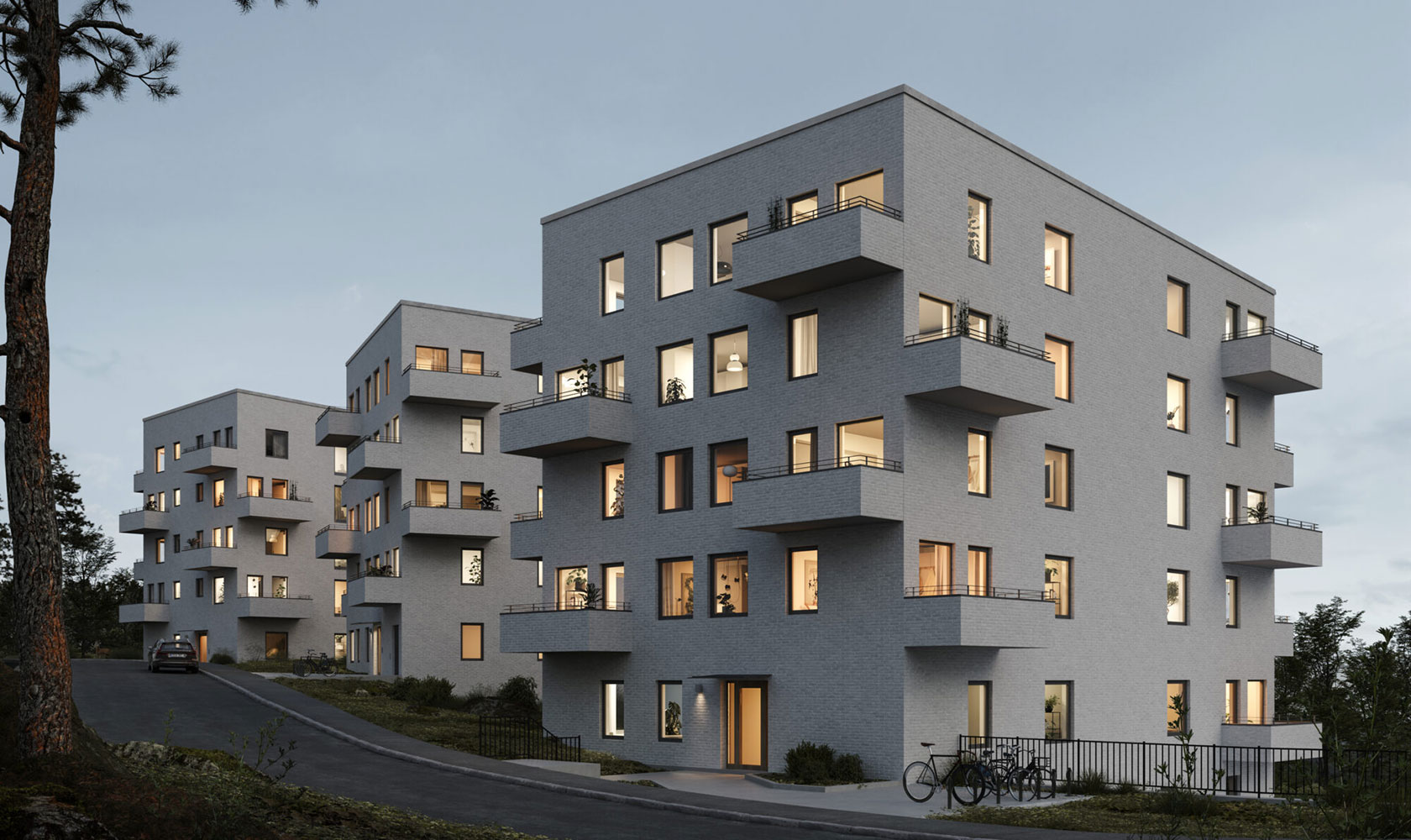 Triolen bostäder kvällstid