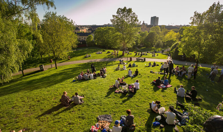 Människor har picknick i park