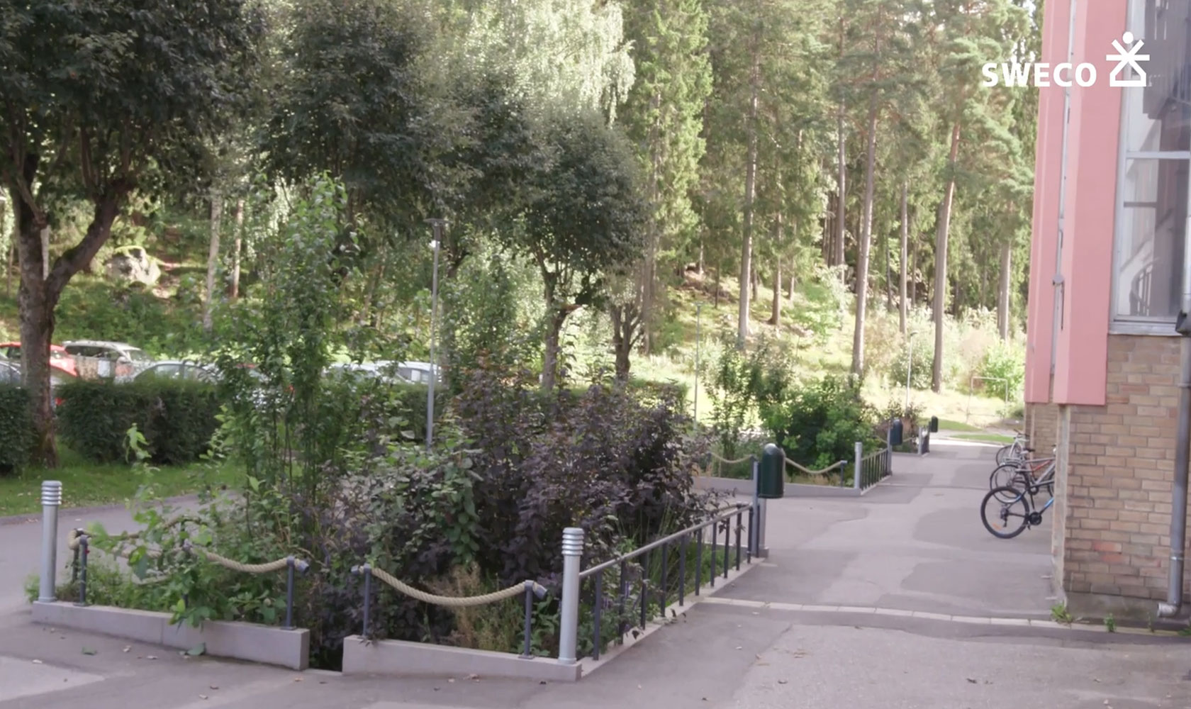 Växtbädd för dagvattenhantering i bostadsområde