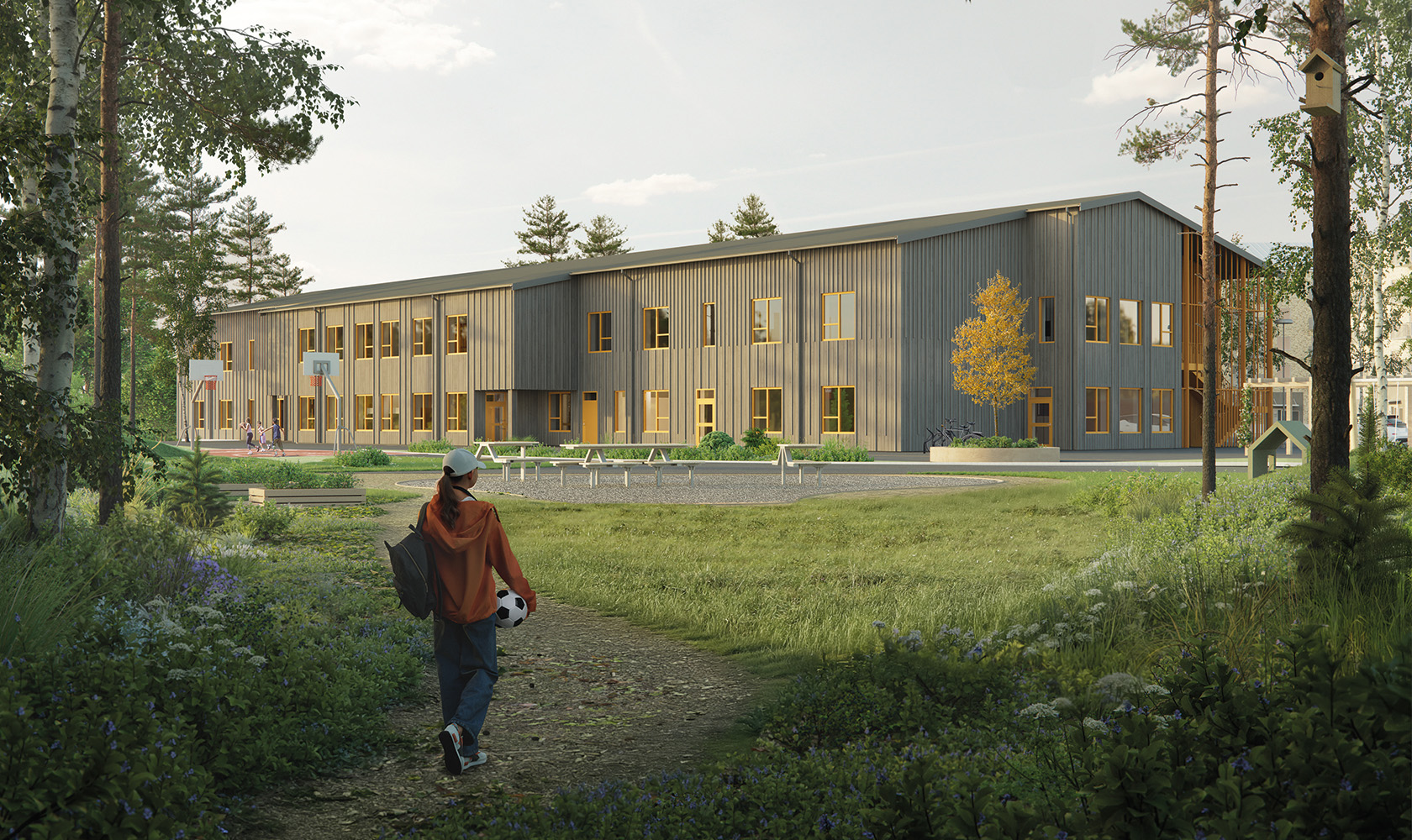 Elev vid en konceptbyggd skola.
